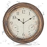 LENAUQ Outdoor Garten Wanduhr, wasserdichte Vintage Wanduhr mit Thermometer...