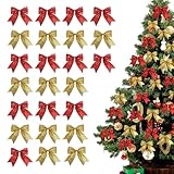 BSITSSS 24 Stück Schleifen Weihnachtsbaum, Gold Rot Glitzer...