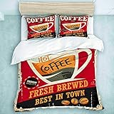 CIKYOWAY Bettbezug-Set, Kaffee-Retro-Blechschild auf rotem Café-Bar,...