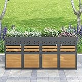 Mülltonnenbox, 4er-Set mit Pflanzdach und Holzoptik-Tür, für 120–240...