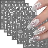 6 Blatt Nagelsticker Selbstklebend Silber Abstrakte Linie Nagel Sticker...