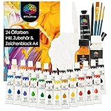 OfficeTree 24 x Ölfarben Set mit Pinsel und Palette 12ml - Oil Paint Set...