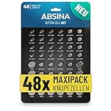 ABSINA 48er Pack Alkaline & Lithium Knopfzellen - 4X AG1 / 4X AG3 / 8X AG4...