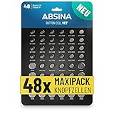 ABSINA 48er Pack Alkaline & Lithium Knopfzellen - 4X AG1 / 4X AG3 / 8X AG4...