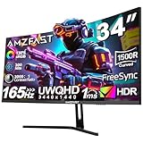 Amzfast 34 Zoll Curved Gaming Monitor - 165Hz(DP), 21:9 UltraWide...