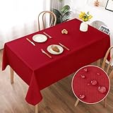 AooHome Tischdecke Abwaschbar, Rot Tischdecken 140x220cm Leinen-Optik...