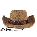 JIAHG Unisex Cowboyhut Strohhut Herren Westernhut Sommerhut Sonnenhut Stroh...