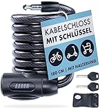 AARON Spin Fahrradschloss mit Schlüssel - 180cm/12mm - Spiralschloss mit...