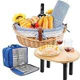 DHAEE Wicker Picknickkorb Set für 2 mit abnehmbarem Tisch, Utensil...