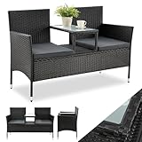 Juskys Polyrattan Gartenbank Monaco - 2-Sitzer Bank mit Tisch & Kissen -...
