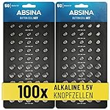 ABSINA 100er Pack Alkaline Knopfzellen Sortiment - 20x AG1 / 30x AG3 / 20x...