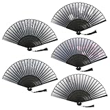 5 Stück Faltbare Fächer, Bambusfächer mit Quaste, Fächer Schwarz,...