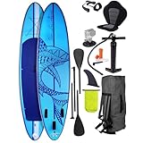 BRAST® SUP Board Shark | Aufblasbares Stand up Paddle Set | 320x81x15cm |...