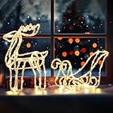 Quntis 100 LED Rentier mit Schlitten, 35cm hohe Weihnachtsdeko Außen Innen...