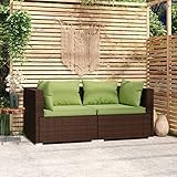 Homgoday 2-Sitzer-Sofa mit Kissen aus Polyrattan, braun, Rattan-Sofa,...