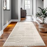 SIMPEX Teppich Läufer 80x150 cm Creme, Hochflor Wohnzimmer Teppich, Weich...
