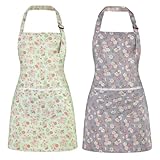 Livdouyu 2 Stück Kochschürzen für Damen mit Blumenmuster, 73x65 cm...