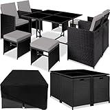 tectake Lounge Möbel Set aus 4x Stühle, 1x Tisch, 4x Hocker, wetterfest...