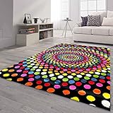 VIMODA Teppich Bunt Patchwork Wellen Punkte Farbig Modern Kurzflor...