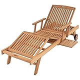 Sonnenliege Gartenliege Relax-Liege Teak-Holz inkl. Räder Tablett –...