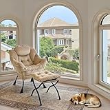 Hommdiy Sessel mit Hocker, Relaxsessel mit Armlehnen, Seitentasche &...