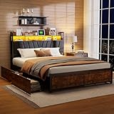 Metallbett Doppelbett 180x200 cm mit LED-Beleuchtung und USB-Aufladung, 4...