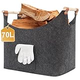 FINEW Holzkorb für Kaminholz, XXL Kaminholzkorb mit Handschuhen, Faltbarer...