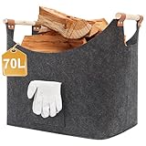 FINEW Holzkorb für Kaminholz, XXL Kaminholzkorb mit Handschuhen, Faltbarer...