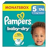 Pampers Baby-Dry Größe 5, 174 Windeln, 11kg-16kg, Bis zu 100%...