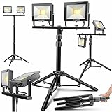 MASKO® LED Baustrahler 8000 Lumen Doppel 2x50W mit Stativ & Fernbedienung...