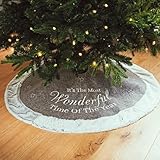 Weihnachtsbaumdecke mit grauem Fellrand – Durchmesser 98 cm – Stilvolle...