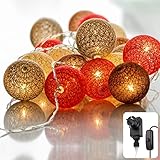 CozyHome Cotton Ball Lichterkette Kugeln Braun - 20 LED & 6m Warmweiß mit...