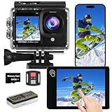 TIMNUT Touchscreen 4K60FPS Action Cam mit 64G Karte, 40M Unterwasserkamera...
