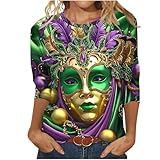 duxyoz Karneval Damen T-Shirt Maske Bedruckt Rundhals Bluse 3/4 Arm Party...