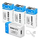 FLSTOR 9V Akku,1300mAh Wiederaufladbare 9 Volts Li-Ion Block Batterie für...