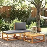 Owoxanthellate 3-TLG. Gartensofa Set Akazienholz 65x65 cm mit grauen Kissen...