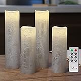 Rhytsing 4 flammenlose LED Wachskerzen Silber Rustik-Design mit...
