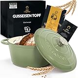 Chefarone Gusseisen Topf 26 cm 4,7 L emailliert - Schmortopf mit Deckel...