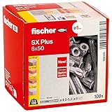 fischer Spreizdübel SX Plus 6 x 50, Schachtel mit 100 Nylondübeln, Dübel...