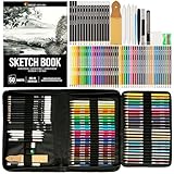 Zenacolor 74-teiliges professionelles Zeichenstifte Set, Federmappe mit 24...