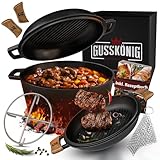 GUSSKÖNIG Dutch Oven - 2in1 Eingebrannter Gusseisen Topf 4,8L & Gusspfanne...