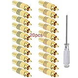 Aiqeer 20 Stück Cinch-Stecker, Audio/Video, vergoldet, lötfrei, für...