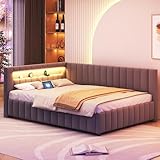 KEYIDE Polsterbett Schlafsofa 140x200 mit LED-Beleuchtung und Aufladen USB,...