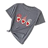 Damen-Bluse, kurzärmeliges T-Shirt mit Puppen-Aufdruck, einfarbig,...