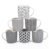 6er Set Kaffeebecher mit schwarz-weißem geometrischen Muster, Keramik...