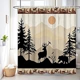 Renaiss Rustikaler Wald-Duschvorhang für Badezimmer, Landhausstil, Bär,...