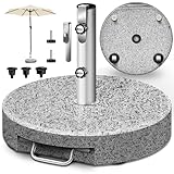 tillvex® Granit Sonnenschirmständer mit Rollen & Teleskopgriff 27 kg Rund...