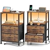 Yornoli Nachttisch 2er Set mit LED & Ladefunktion, Beistelltisch mit...
