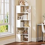YITAHOME Bücherregal weiß, 6 Etagen Eckregal, L-förmiges Regal, deko...