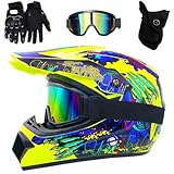 Motocross Helm Set, Dirt Bike Fullface Offroad Motorrad Helm mit...